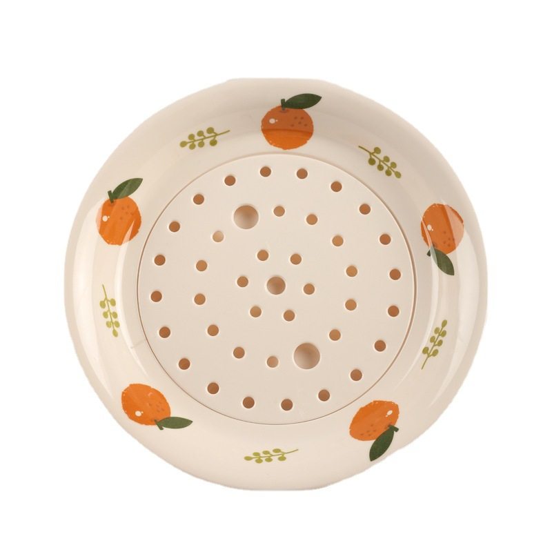Household Drain Double Layer Dumpling Plate Creative Persimmon Ruyi Food Grade Melamine Dinner Plate Dumpling Round Plate