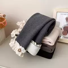 Girls' fleece-lined Leggings Western-style Lace Slim-fit One-piece Velvet Outer Wear Autumn and Winter Children's Baby's All-match Warm Pants