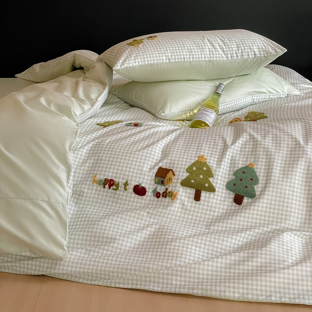 Class a 100S Satin Long-Staple Cotton Four-Piece Set Pure Cotton Three-Piece Quilt Cover Bed Sheetss Fitted Bed Sheetss Bedding