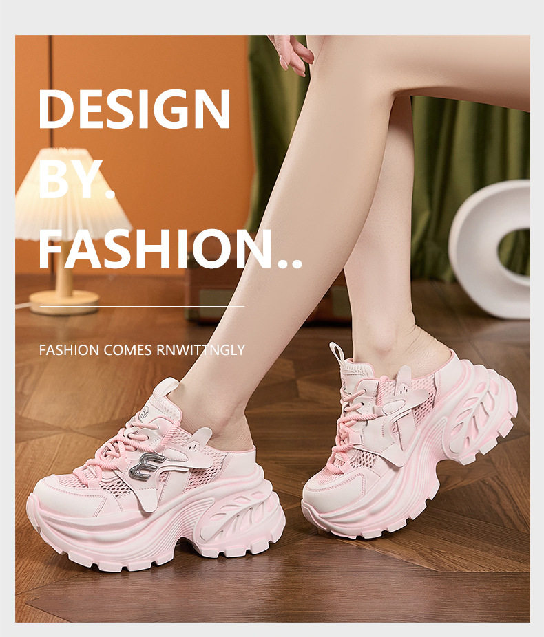 Sandal cao gót nữ hở mũi quai ngang đế dày mùa hè — Xám, Vàng, Hồng chi tiết 9