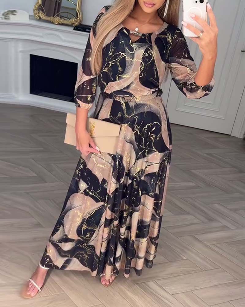 Elegant Floral Print Midi Dress for Women Summer Style Waist Defined 3 4 Sleeves Wholesale Available