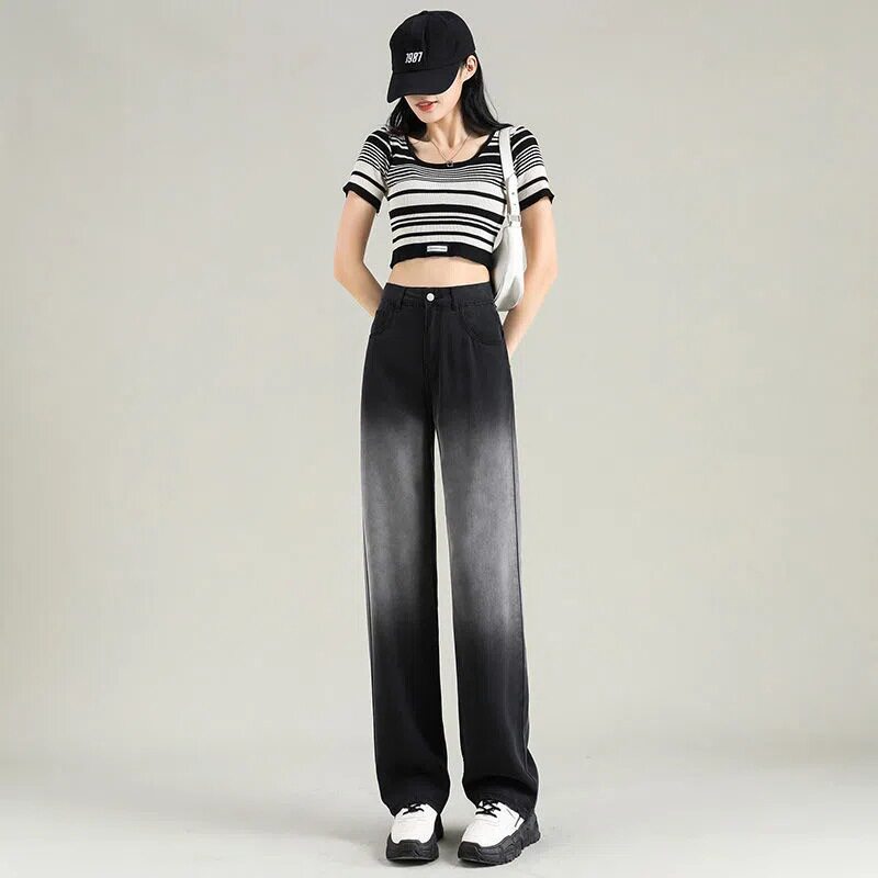 High Waisted Wide Leg Jeans for Women Plus Size Spring Korean Style Flattering Fit Floor Length Wholesale