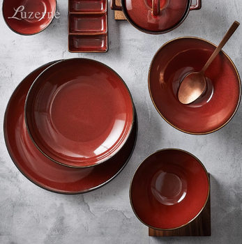 Luzerne Ceramic Scale Color Red Tableware Kiln Light Luxury American Fruit Salad Rice Bowl Plate Dish Home