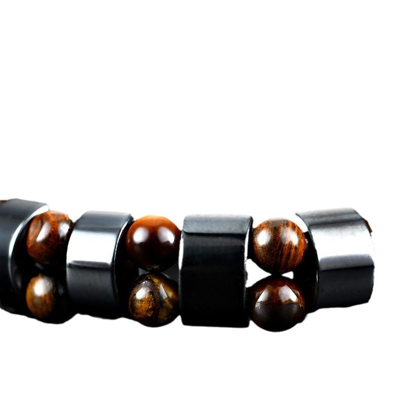 Natural Tiger Eye Stone Black Magnetic Magnet Bracelet for Teenagers and Men Retro Double Row Holiday Gift Magnetic Bracelet