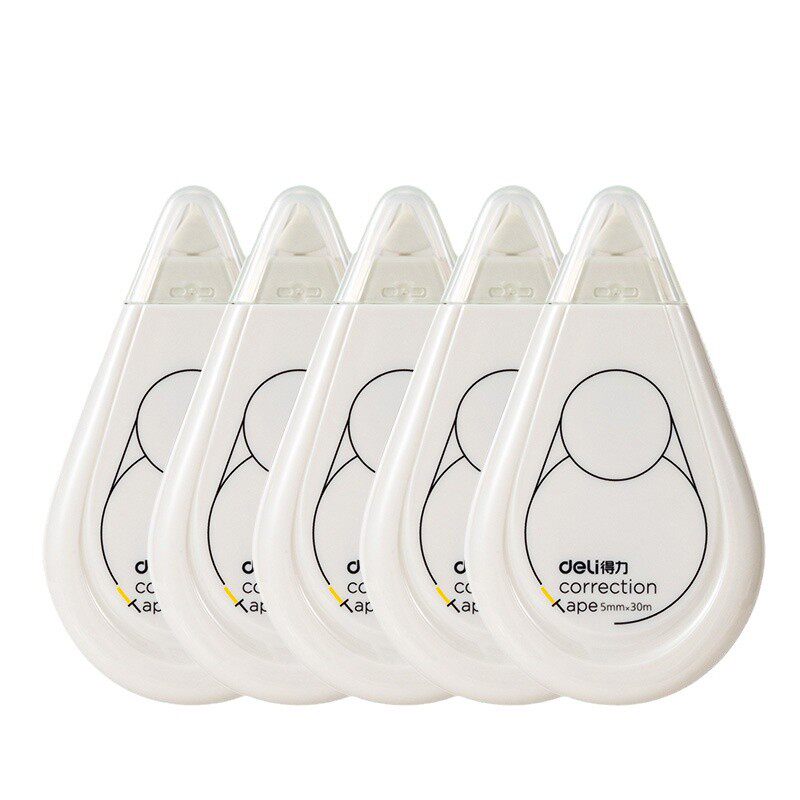 Deli Stationery 71506F White Series Correction Tape 5mm*30 Large Capacity Light Tone Correction Tape