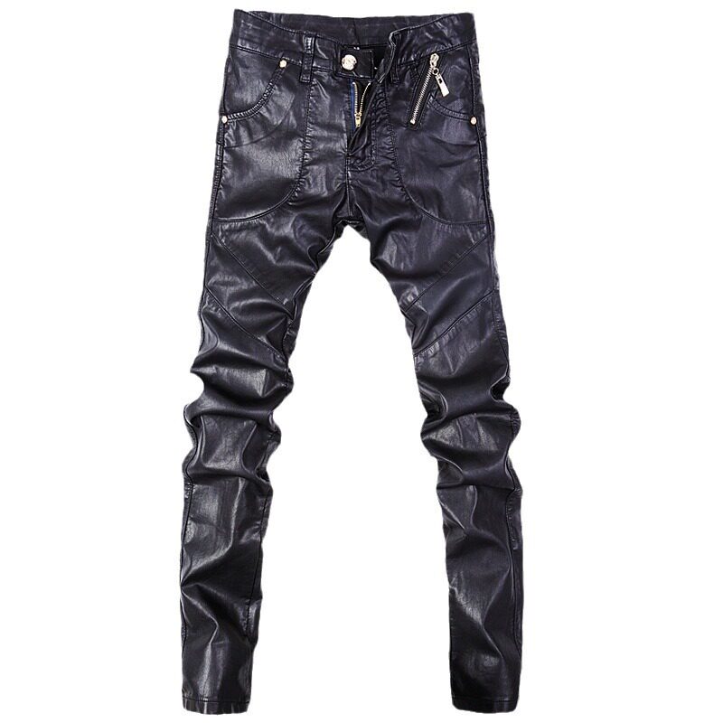 2015秋冬新品黑色皮裤子演出男士皮裤潮男机车流行欧美男裤小脚裤