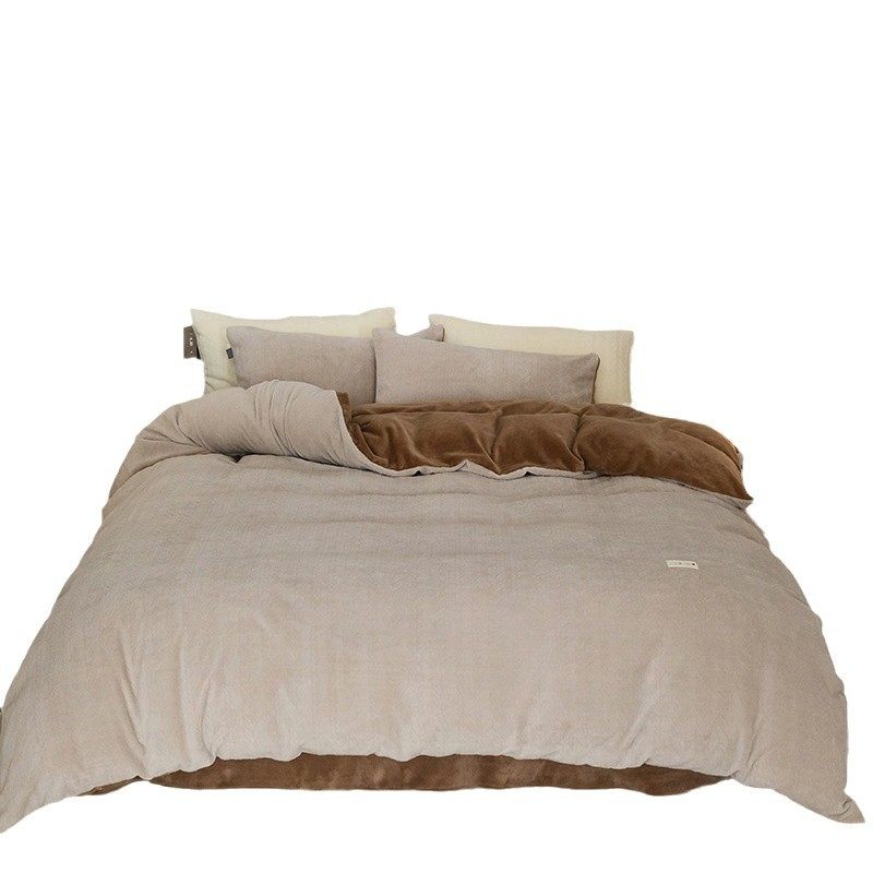 Comfortable and Warm Milk Velvet Winter Fleece-Lined Thickened Four-Piece Set Anti-Static Bed Sheet Duvet Cover Light Luxury High-End Bedding