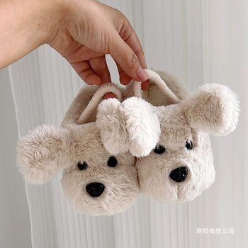 Puppy Children's Slippers Winter Baby Cotton Slippers Warm Non-Slip Indoor Home Cute Thickened Heel Plus Velvet Deodorant