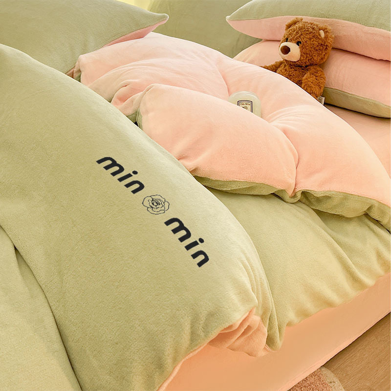 Autumn and Winter Milk Velvet Bed Four-Piece Set Thickeneded Coral Velvet Quilt Cover Double-Sided Flannel Bed Bed Sheets Three-Piece Dormitory Set