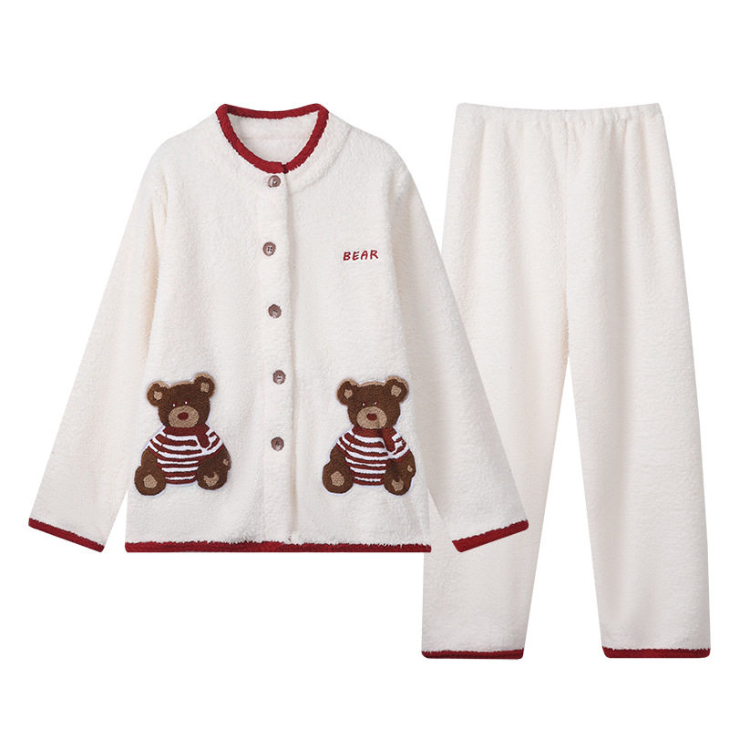 Maternity Pajamas for Autumn and Winter: Coral Fleece Maternity Sleepwear Set with Cute Cardigan, Adjustable and Warm Half-Fleece Loungewear