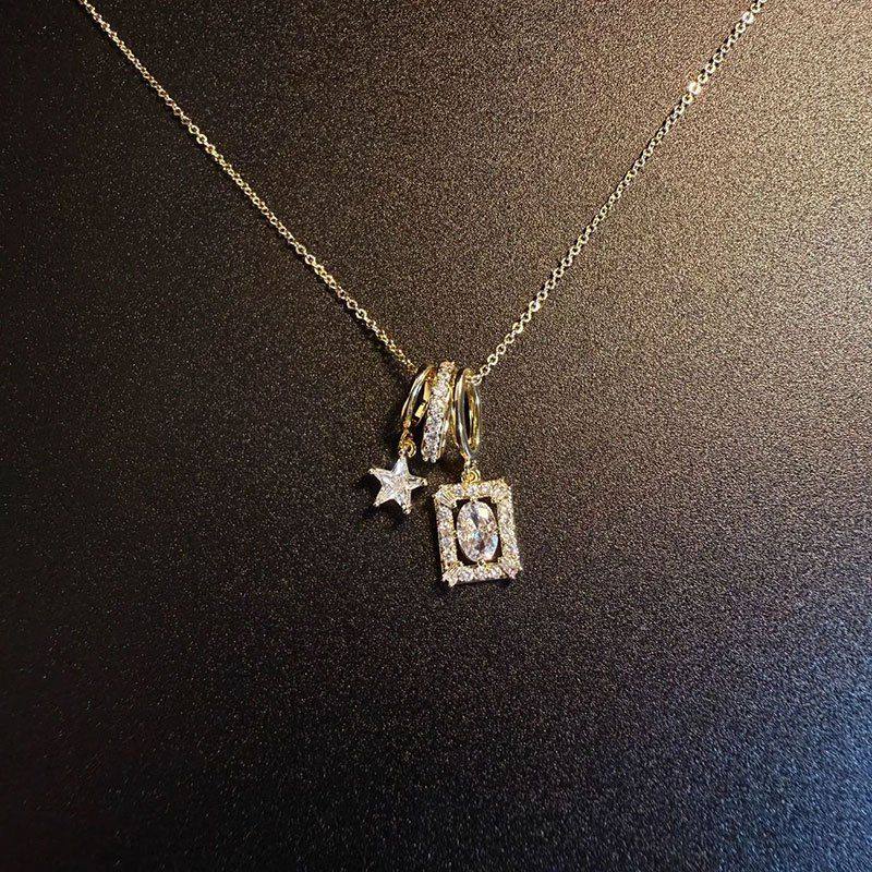 Vintage Design Retro Style Niche Design Sugar Cube Star Necklace Collarbone Chain