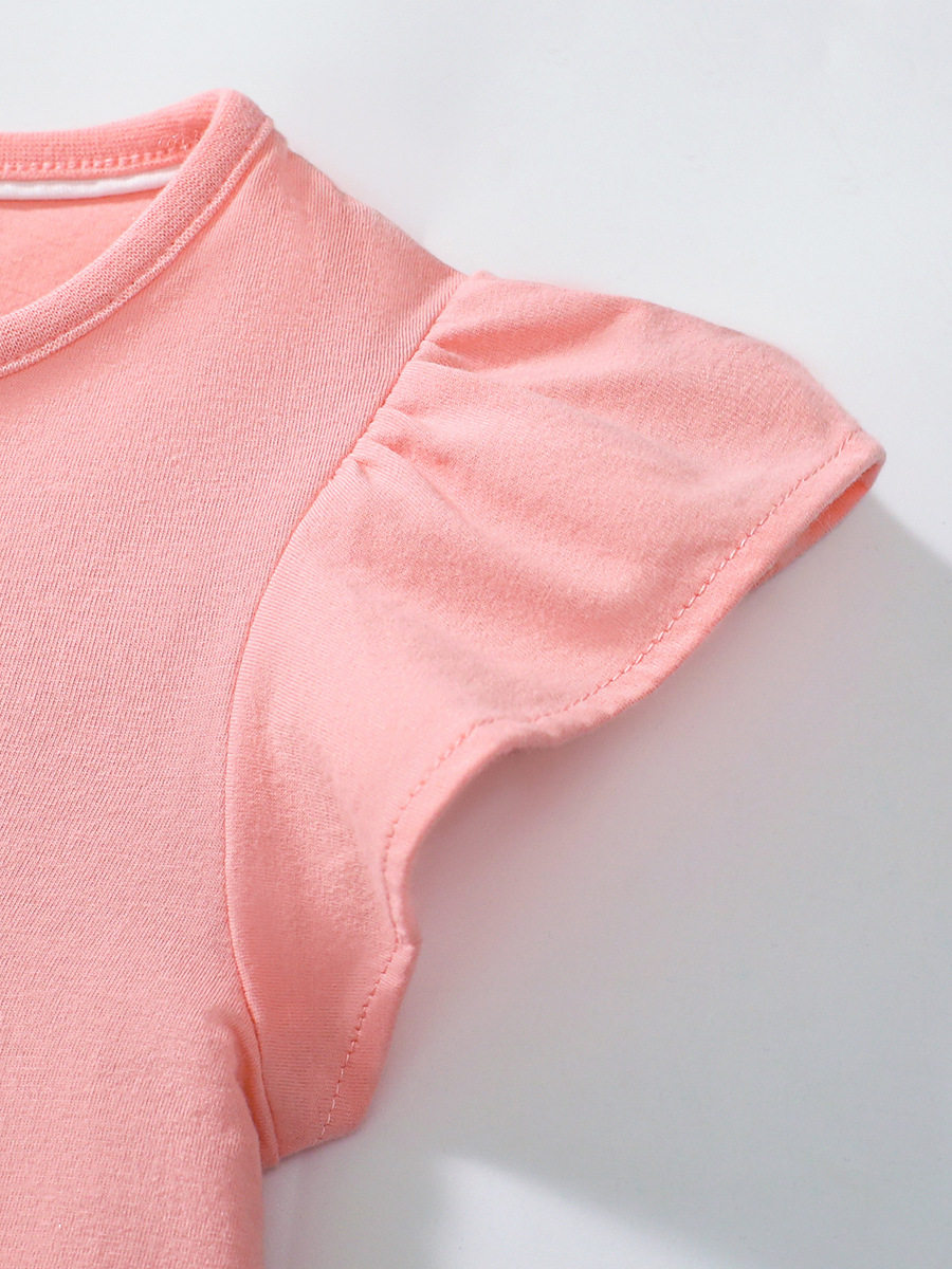 Girls' Summer Cotton Applique Cartoon Dress, Short-Sleeve Kids' Dress