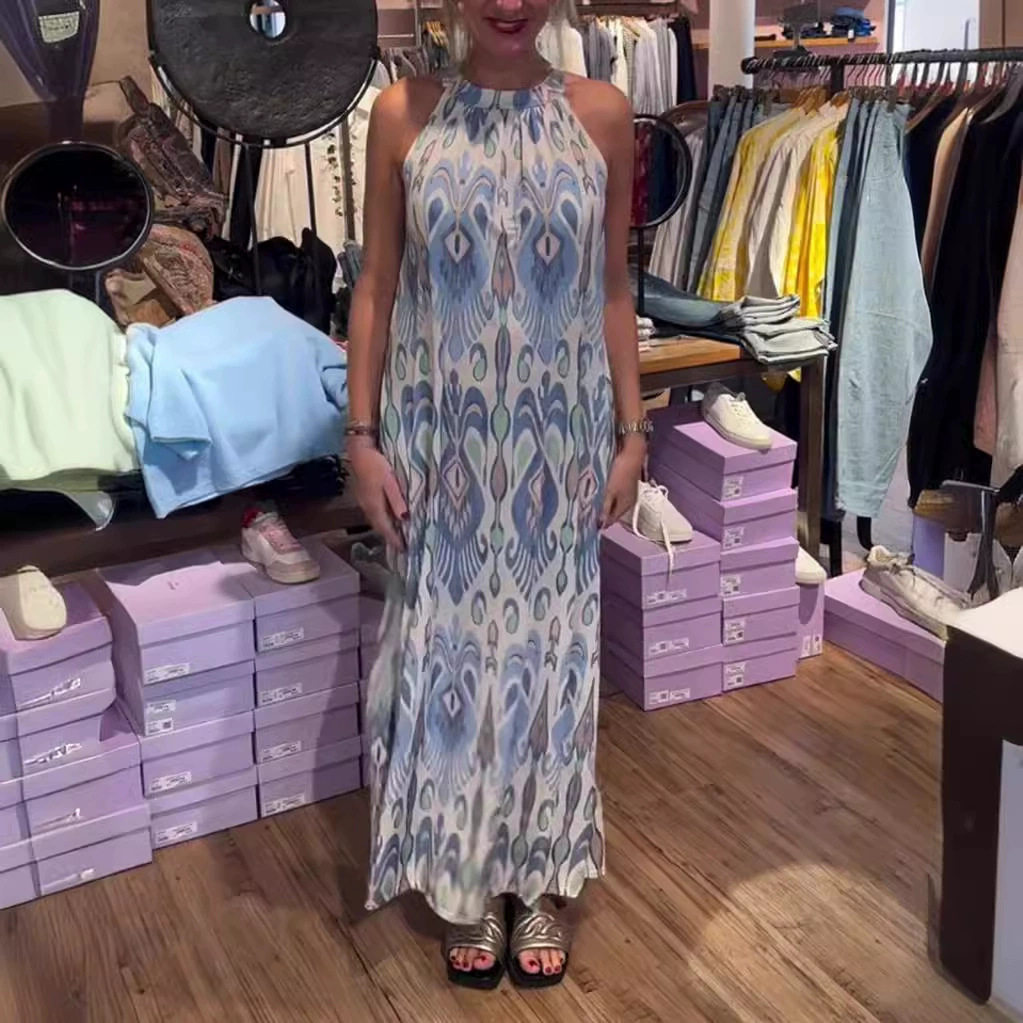 Floral Print Sleeveless Halter Dress Elegant Design Summer Style Perfect for Parties Wholesale Available