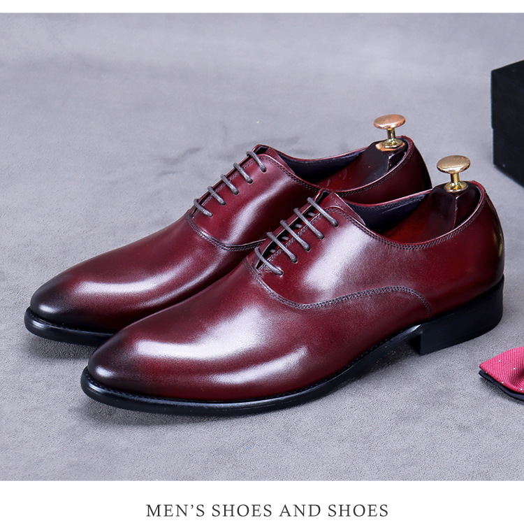 Giày tây nam da bò mũi tròn buộc dây kiểu Oxford — đen, màu đỏ tía, nâu