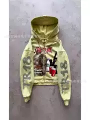 2026 Cross-Border Trade New 3D Digital Print Newspaper Graffiti Hoodie Zip-Up Pullover, Distressed Heavy-Work Loose Fit