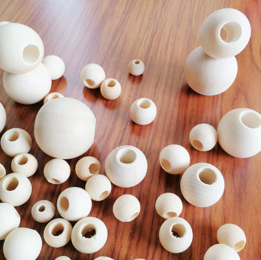 Wood Color Large Hole Wood Beads Handmade DIY Beaded Jewelry Accessories Solid Wood Beads 10Mm--60Mm