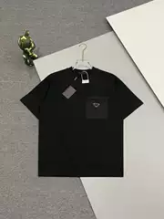 2025 Spring and Summer New European Station Men's Triangle Label Nylon Pocket Crewneck Short-sleeved T-shirt Breathable Half-sleeved Shirt