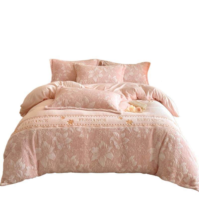 Winter Accessible Luxury Warm Milk Velvet Four-Piece Set Double-Sided Thickeneded Quilt Cover Bed Sheets Three-Piece Set Coral Velvet Bedding
