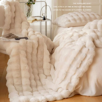 Multifunctional Rabbit Plush Cover Blanket Light Luxury Imitation Rabbit Velvet Bubble Blanket Double Layer Blanket Nap Blanket Thickened Sofa Cover Blanket