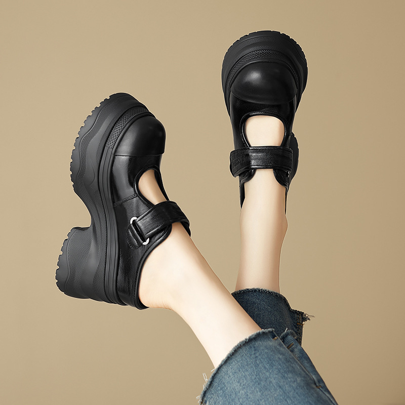 Dép nữ quai hậu đế xuồng cao 9cm lót da heo êm chân — đen, trắng
