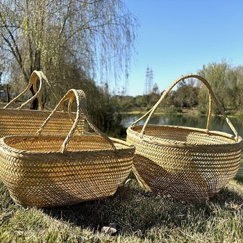 Woven Basket, Handmade Bamboo Woven Basket, Satchel Vegetable Basket, Egg Vegetable and Fruit Basket, Local Specialty Storage Basket