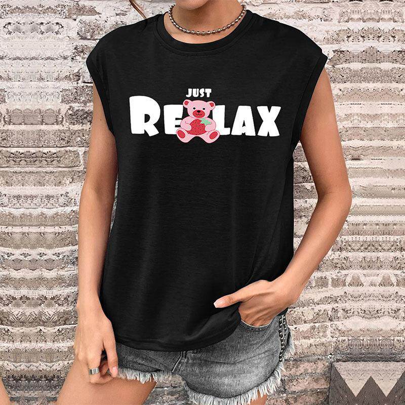 Womens Black Printed Short Sleeve T Shirt Summer Casual Style Trendy European and American Fashion Wholesale Available