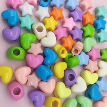 Large Hole Five-Pointed Star Heart Beads Acrylic Beads Loose Beads DIY Accessories Bag Hanging Accessories Phone Chain Mixed Colors