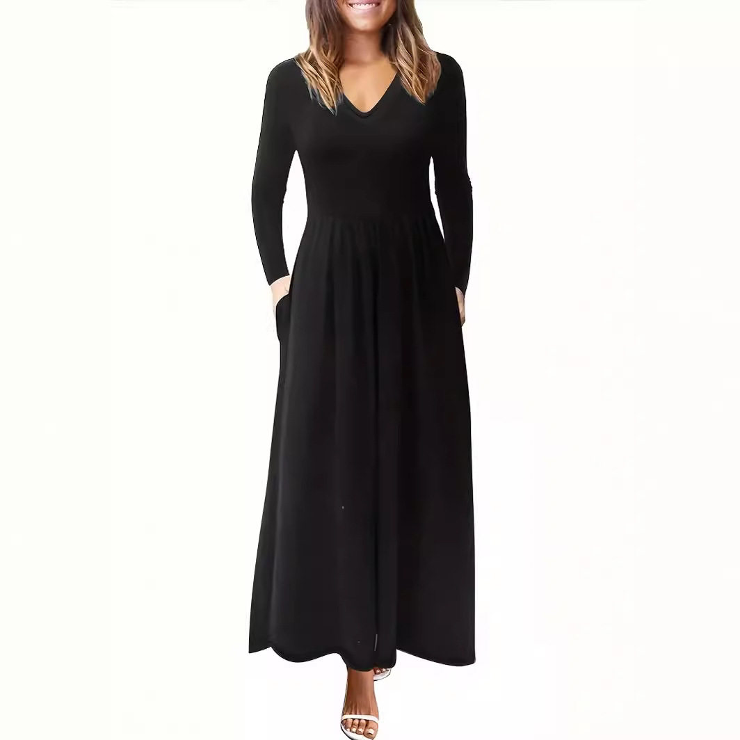 Long Sleeve Maxi Dress Solid Color Elegant Design Perfect for Fall Occasions Wholesale Available