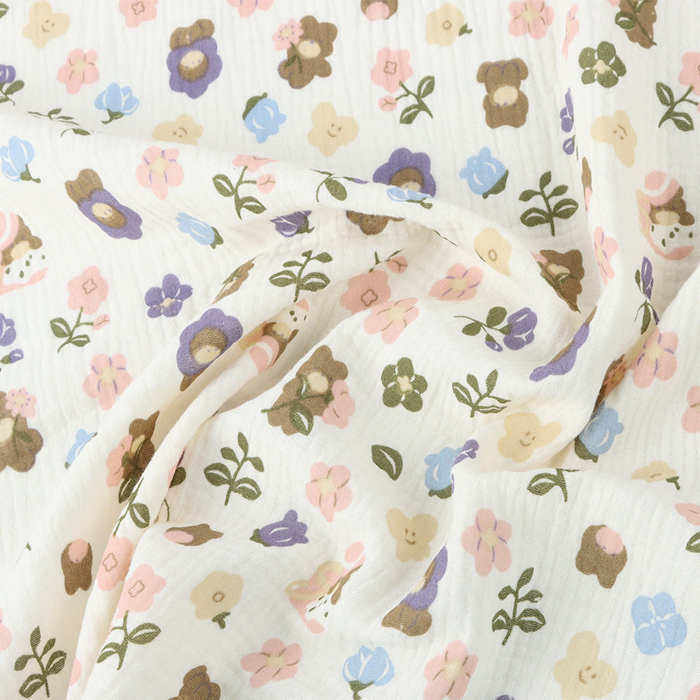 Cotton Double-layer Crepe Baby Cotton Bath Towel Home Wear Children's Pajamas Fabric Crepe Printed Yarn Fabric