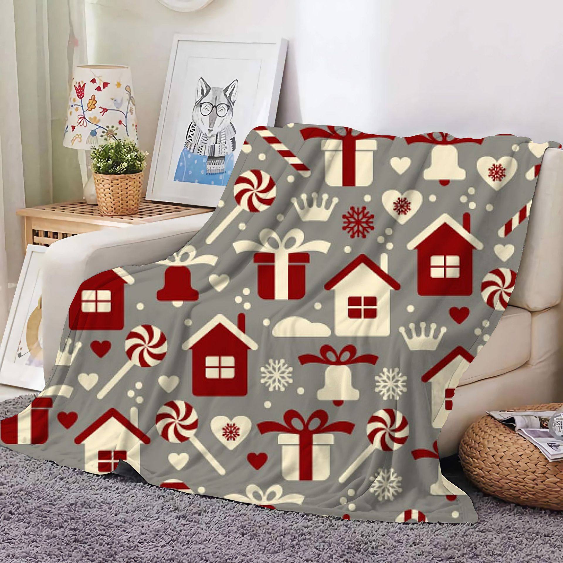 Christmas Decoration Blanket Holiday Blanket Red Festive Blanket Christmas Tree Polo Sofa Blanket Flannel Blanket
