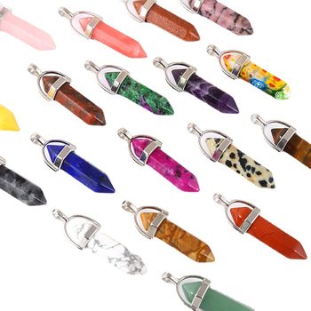 Amazon Best Selling Natural Amethyst Rose Quartz White Crystal Double Pointed Hexagonal Column Pendant Bullet Necklace Wholesale