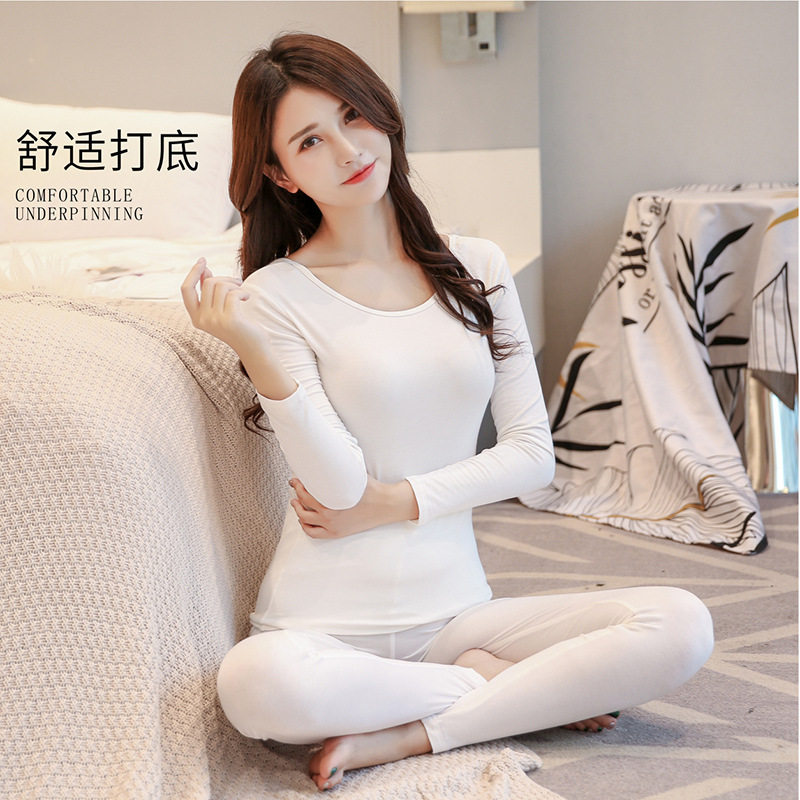 Modal Autumn Clothes and Autumn Pants Women's Bottoming Warm Suit Underwear Thin Plaid Inner Wear Large Size Women's Long Sleeves