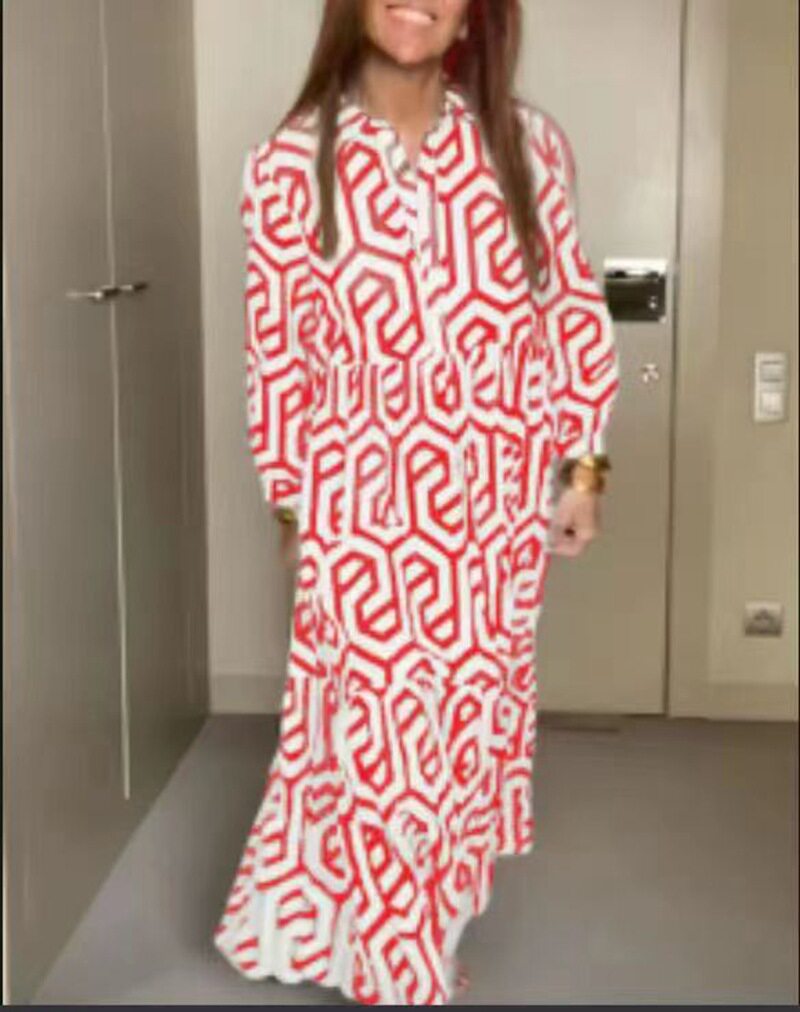 Fashionable Long Sleeve Floral Shirt Dress Elegant Design European Style Versatile for Casual or Formal Occasions