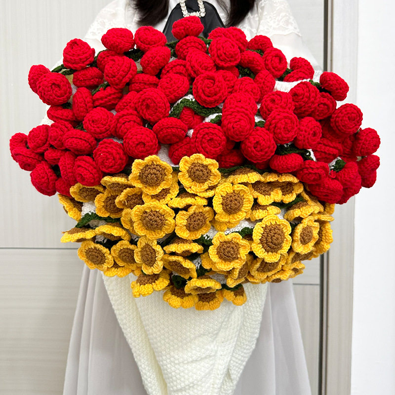 Hot-Selling Valentine's Day Teacher's Day Gift Finished Rose Sunflower Puff Flower Bouquet Blanket Factory Direct Sale
