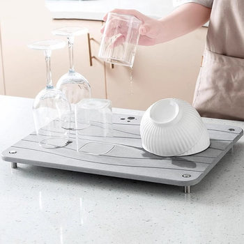Hard Diatom Mud Bathroom Kitchen Countertop Storage Drain Pad Carved Four-Corner Storage Rack Toothbrush Holder Absorbent Pad