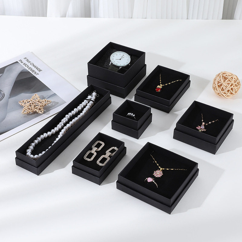 In stock wholesale Sky cover black cowhide jewelry ring necklace stud earrings bracelet earrings bracelet jewelry packaging box