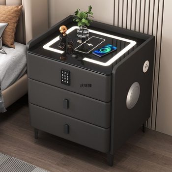 Smart Solid Wood Bedside Table Bedroom Home Modern Light Luxury Simple Wireless Charging Multi-Function Bedside Table Fingerprint Lock