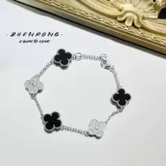 Boutique Five-flower Panda Four-leaf Clover Bracelet Instagram Style Niche Light Luxury High-end Black Agate Flower Bracelet for Women