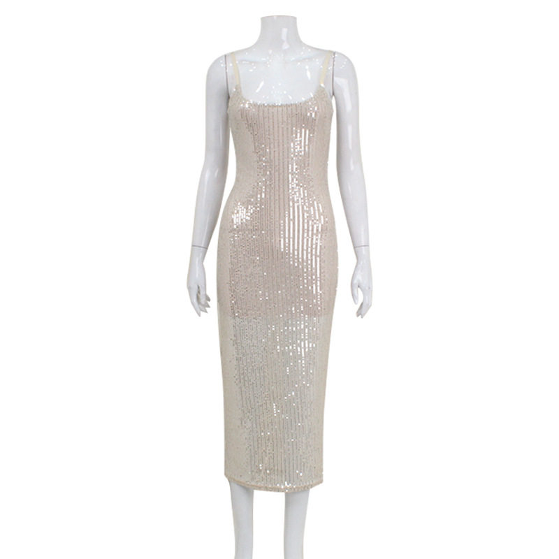 Sequin Bodycon Dress Slim Fit Spaghetti Straps Beaded Detail Evening Wear for Parties Wholesale Available