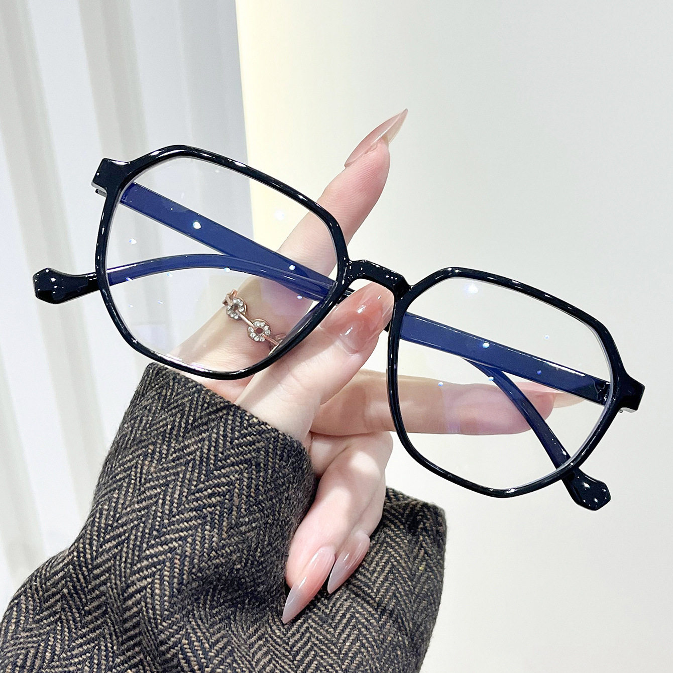 Polygonal Simple Glasses 2025 New Male and Female Student Glasses Frame Ultra-Light Plain Slimming Look Large Frame Glasses Frame