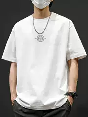 American High Street Heavyweight 200g Pure Cotton Short Sleeve T-Shirt Men Summer Vintage Versatile Letter Print Couple Top