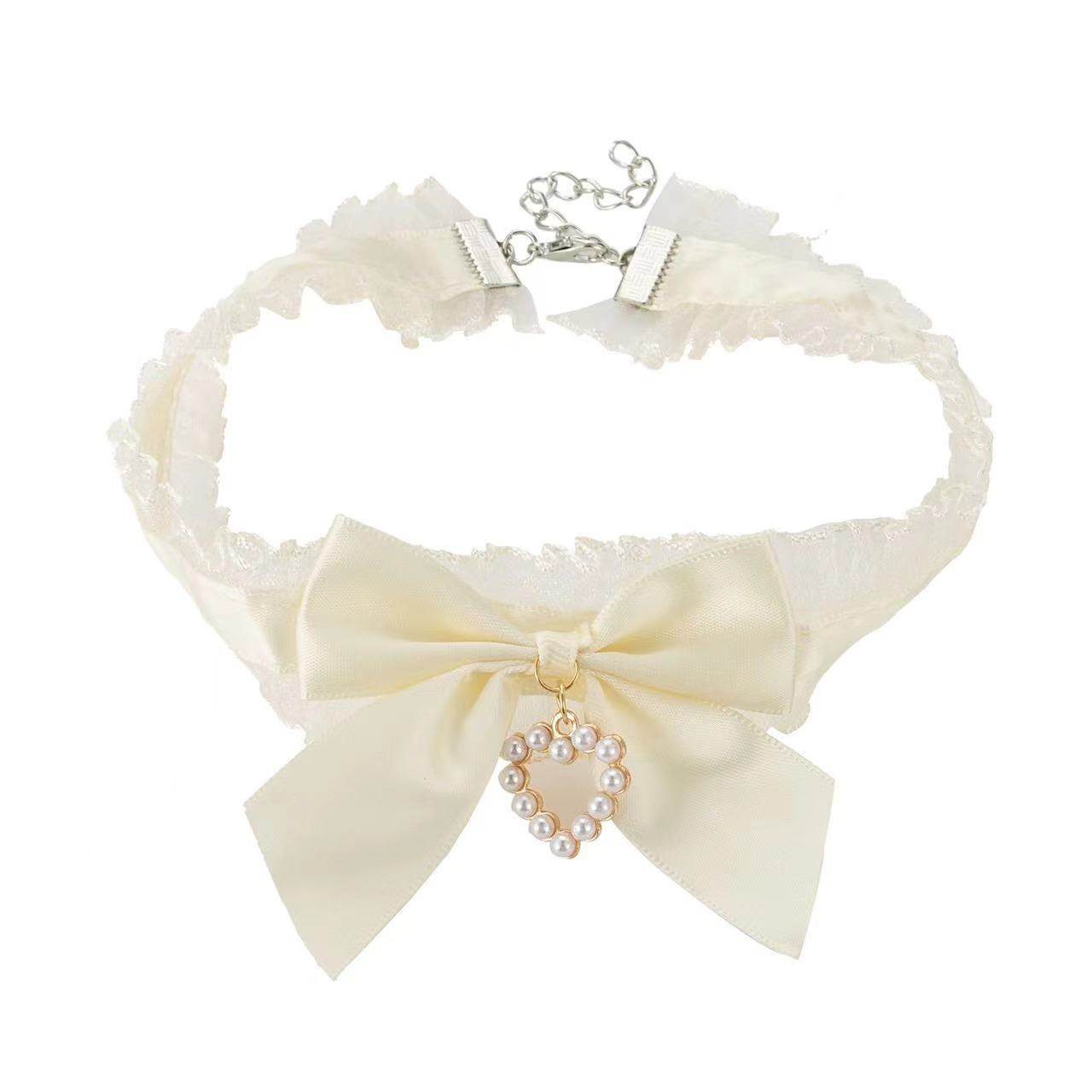 Cross-Border Tiktok Trending Product Lace Heart Bow Choker Collarbone Necklace Eco-Friendly Korean Style