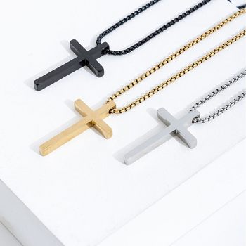 Cross-Border European and American Stainless Steel Cross Necklace Men's Long Pendant Personalized Versatile Glossy Titanium Steel Necklace Cross