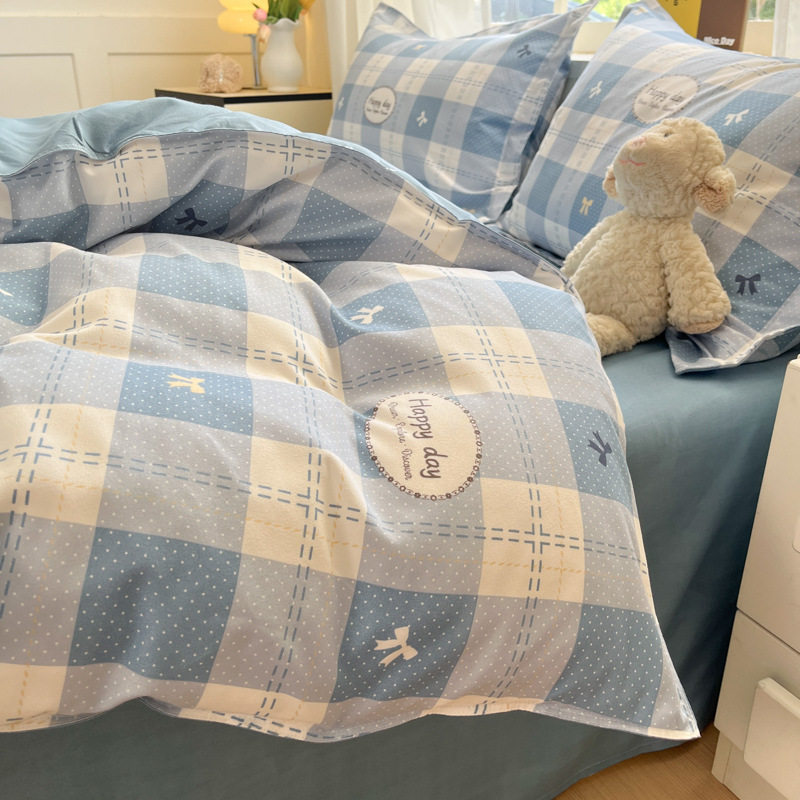 Ins Small Fresh Pure Cotton Four-Piece Set Type a Maternal and Infant Thickeneded Brushed Cotton Bed Bed Sheets Quilt Cover Three-Piece Set Naked Sleeping Bedding