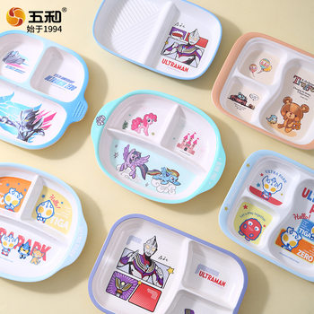 Wuhe Children's Multi-Compartment Dinner Plate, Food-Grade Melamine, High Aesthetic Value, Anti-Scalding, Drop-Resistant, Cartoon-Themed Baby and Toddler Divided Plate
