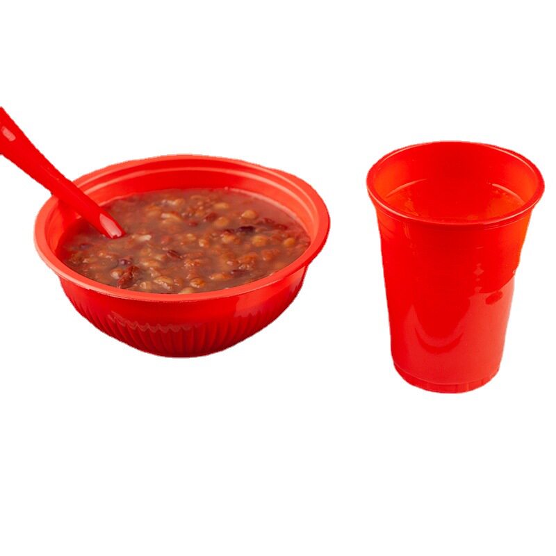 Disposable bowl chopsticks wedding red plastic bowl for children 345ML20 food grade plastic bowl lunch box take-out