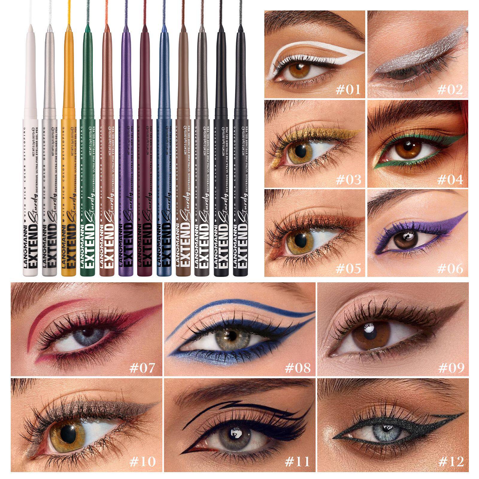 LANGMANNI new 12-color single eyeliner glue pen cross-border for full hosting temu rotating eyeliner pen