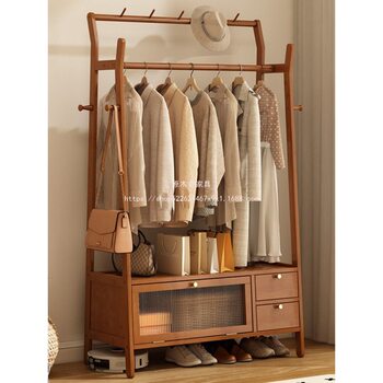 Retro-Style Home Bedroom Clothes Rack with Wheels, Movable Cream Multifunctional Coat Rack for Indoor Use