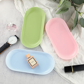 Japanese Style High-end Household Plastic Plate Cute Pink Storage Plate Oval Ring Jewelry Jewelry Storage Tray