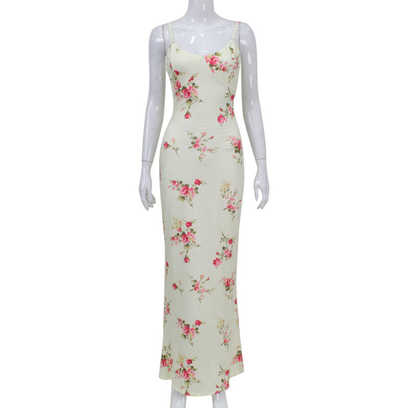 Vintage Floral Print V Neck Maxi Dress Elegant Fit Sleeveless Summer Style Perfect for Beach Vacations Wholesale